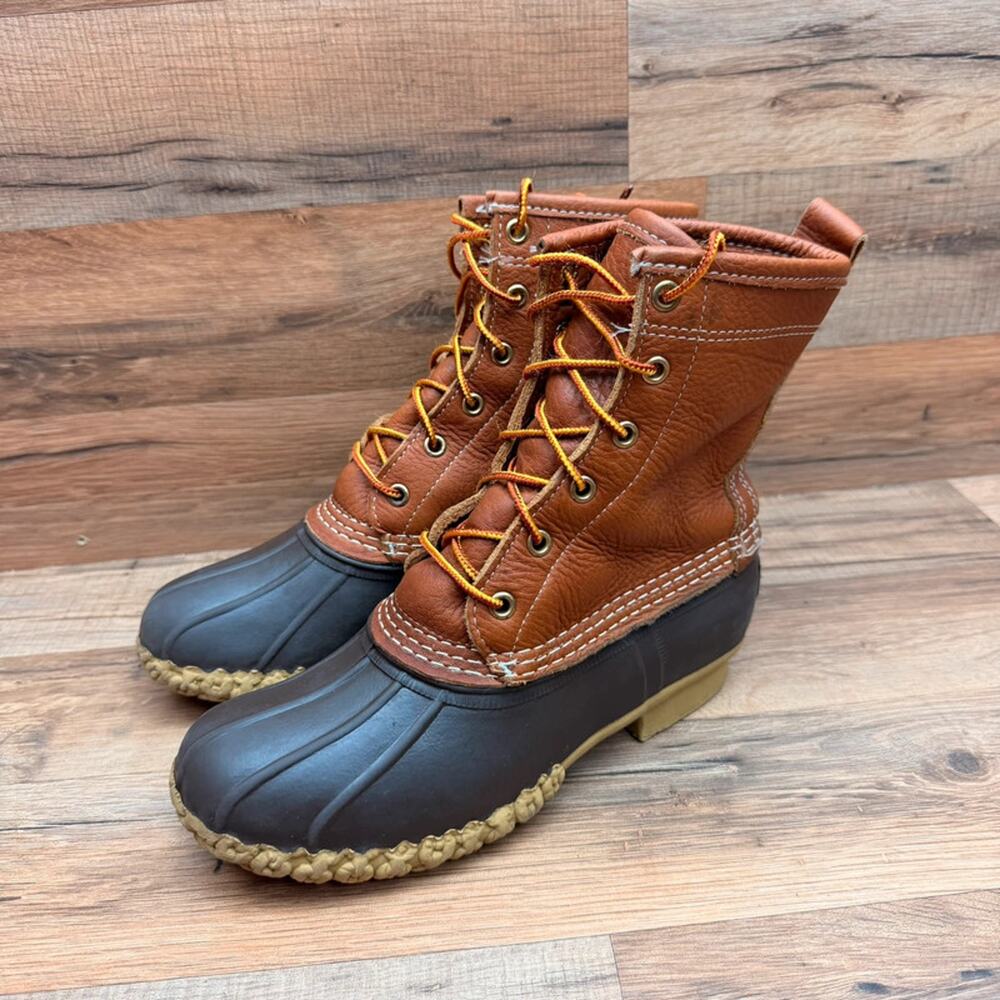 LL Bean Womens Size 6.5 M Bean Boots 8" Flannel Lined Plaid Duck Boots USA 51778